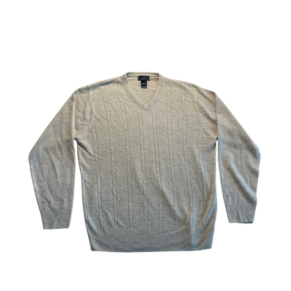 Cream V-Neck Cable Knit Sweater Light Tan Oatmeal Long Sleeve Size L by Dockers